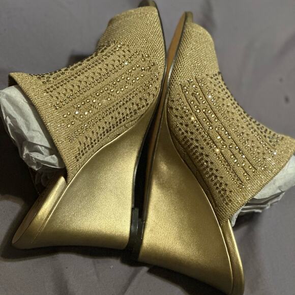 LAUREN LORRAINE NEW in BOX MARTHA GOLD MESH WEDGE MULE RHINESTONED SIZE 6 1/2 M - Picture 6 of 9
